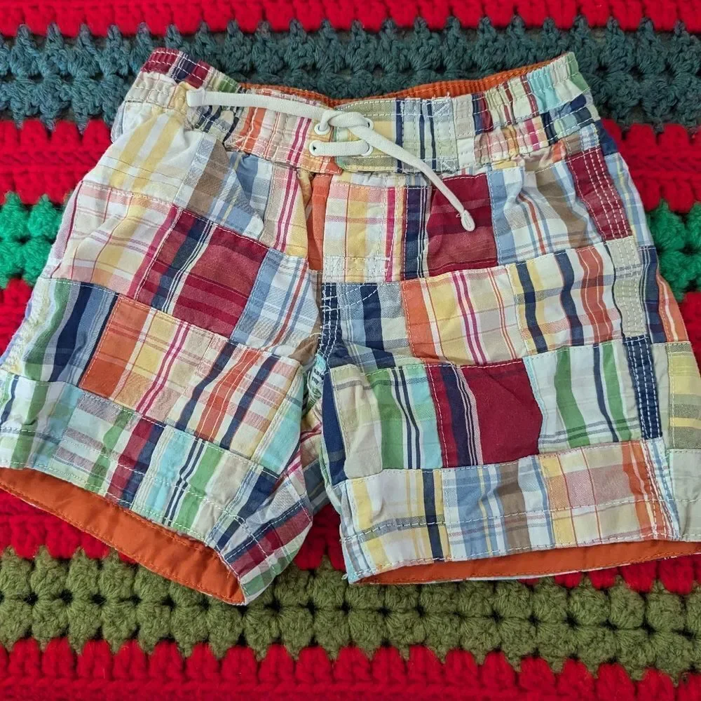 Gap Y2K plaid patchwork swim shorts size‎ 12-18 months